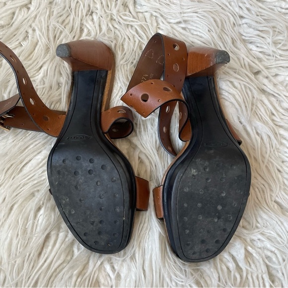 Tod’s Brown Sasha Gomma Sandalo Forature Perforated Platform Ankle Strap Sandals - Picture 6 of 10